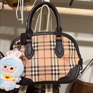 Burberry Checkered Satchel in Tan and Black